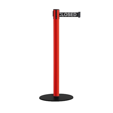 Montour Line Retractable Belt Stanchion, Low Base, 2.5 Red Post  9' Line.Belt S400-RD-THISLBW-90